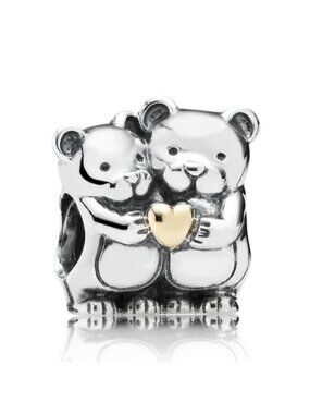 Pandora Sterling Silver and 14K Gold Bear Hug Animal Bead with Heart - 791395